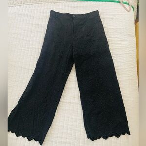 Zara Womens Black Eyelet Embroidered CottonTrousers with lining Size 8